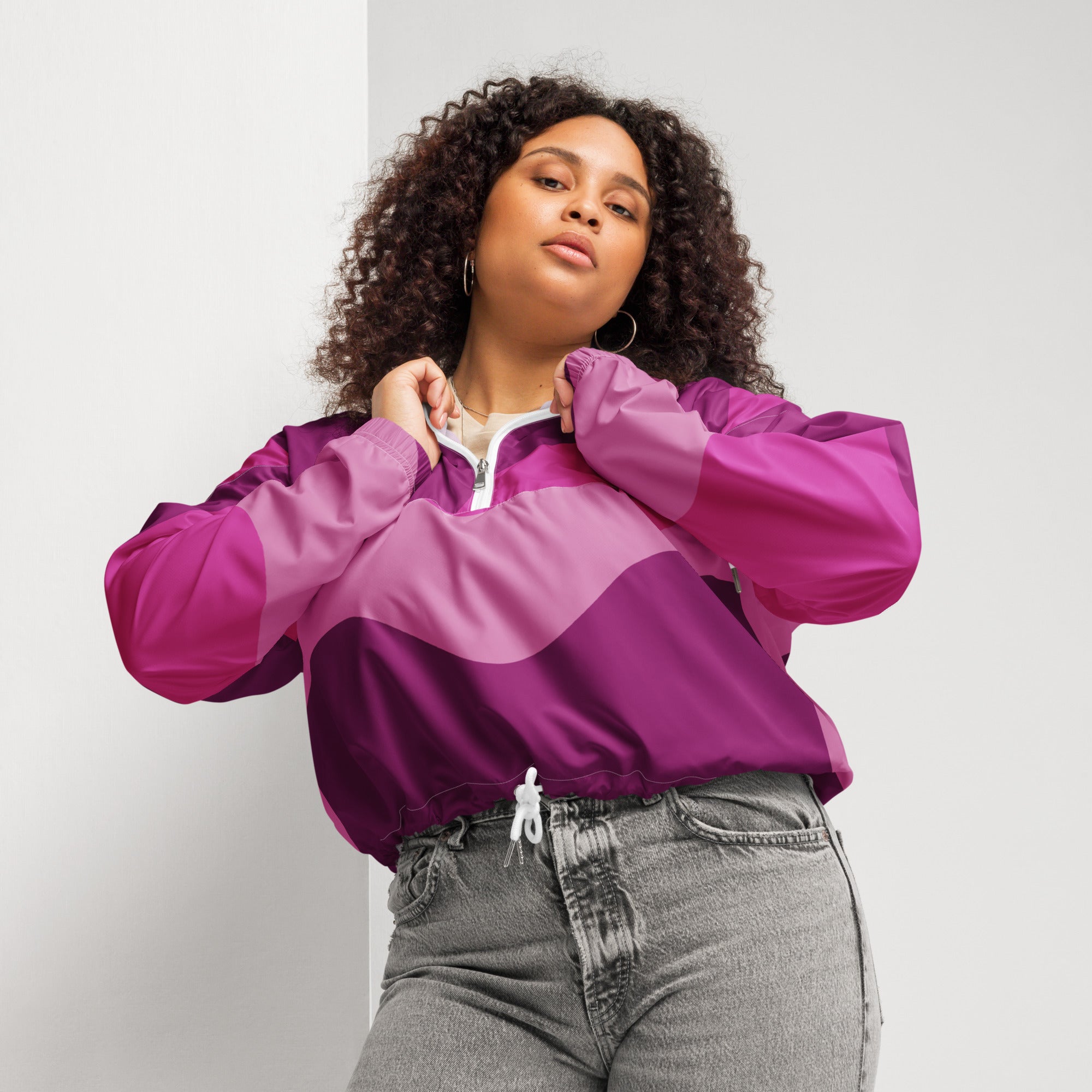 Cortavientos crop para mujer, Pink – chaqueta Vista frontal